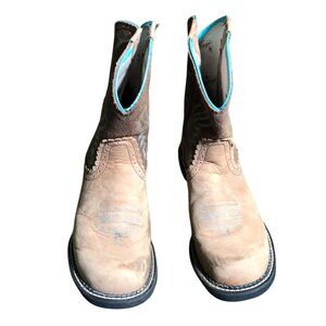 Ariat Womens Fatbaby Heritage Western Cowboy Boots 10B Suede Tan Blue Pull On